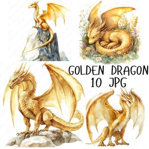 10 Golden Dragon Clipart, Fantasia Golden Dragon, Majestic Gold Dragon Clipart, Mythical Clipart, Fantasia Clipart, Download JPG de alta qualidade
