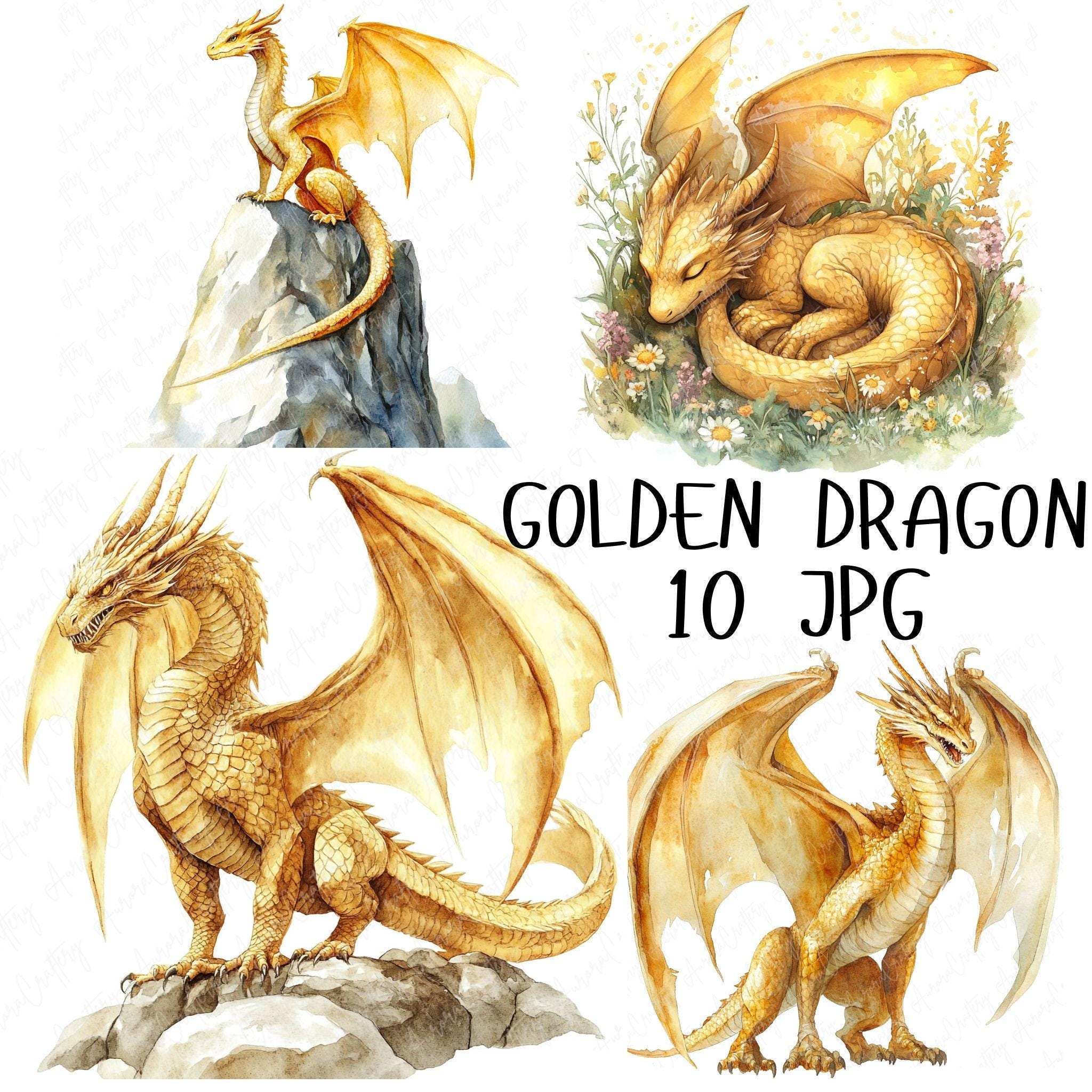 10 ゴールデン ドラゴン クリップアート、ファンタジー ゴールデン