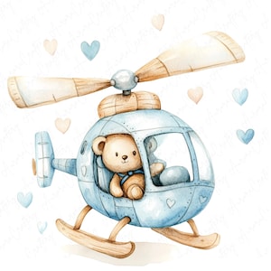 14 imágenes prediseñadas de helicóptero y avión de color azul bebé, decoración de baby shower con temática de aviación, imágenes prediseñadas de acuarela para decoración de guardería y proyectos para bebés varones