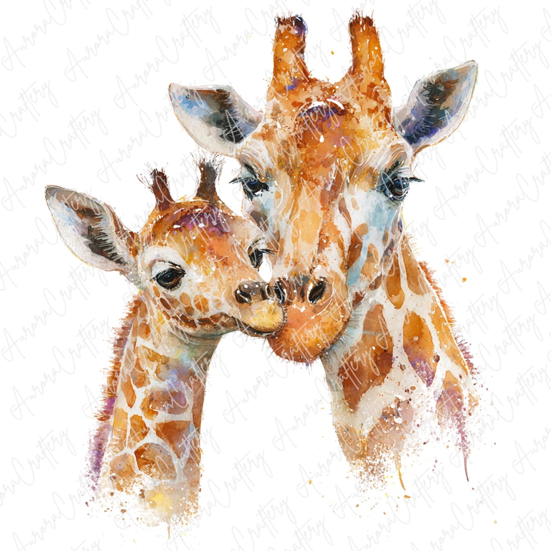 キリンの親子　水彩画　自己流　動物好き il_1080xN.7369290769_hr7e.jpg