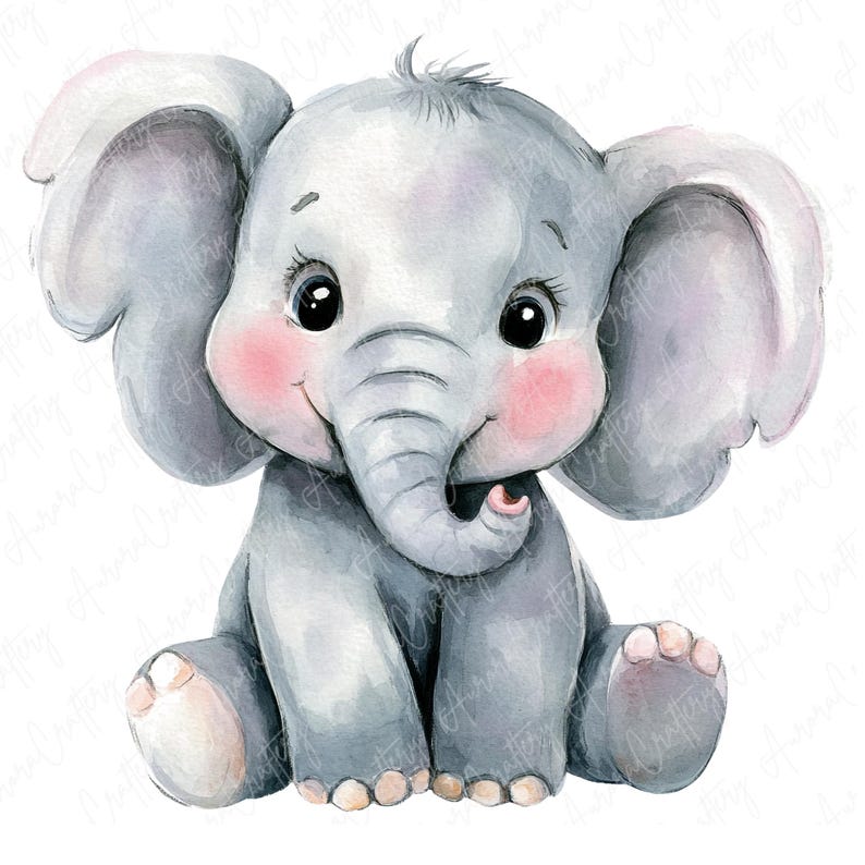 Cute baby elephant clipart set featuring pastel illustrations, perfect for nursery art, baby showers, and safari-themed crafts.