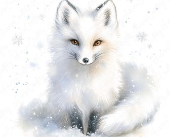 9 水彩画の北極キツネのクリップアート、かわいい冬のキツネのクリップ