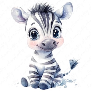 3 Aquarell Zebra Clipart, niedliche Baby Tier Clipart, Baby Zebra Kinderzimmer Clipart, niedliche Wildtiere Kunst für Kinder Basteln, hochwertige JPG