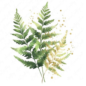 8 Clipart de samambaia verde aquarela, clipart botânico aquarela, clipart de folha tropical, artesanato em papel e diários, download de JPG de alta qualidade