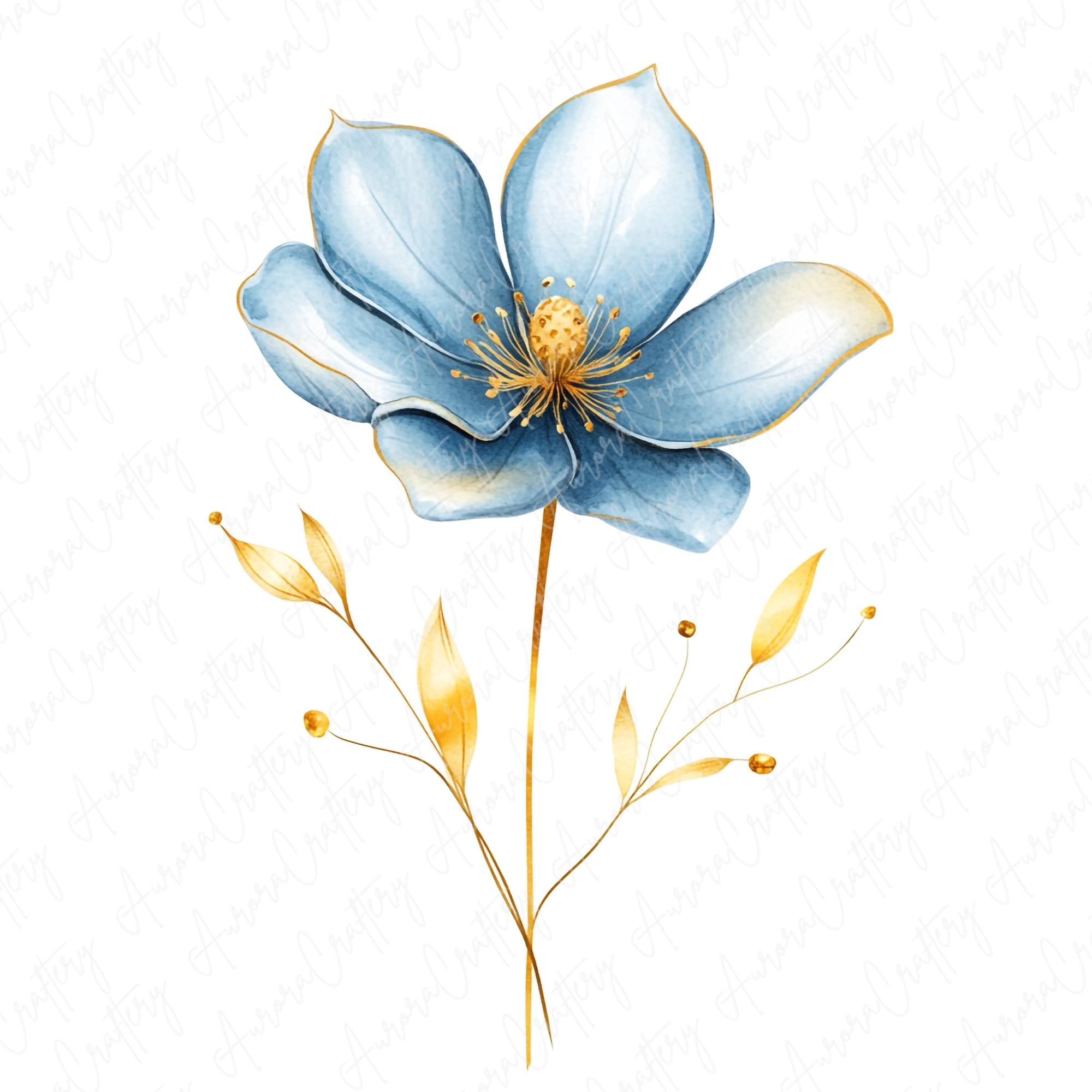 16 Abstract Blue and Yellow Watercolor Floral Clipart Bundle, Blue ...
