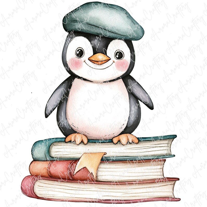 7 Graduation Penguin Clipart, Watercolor Penguins in Caps With Stacked ...