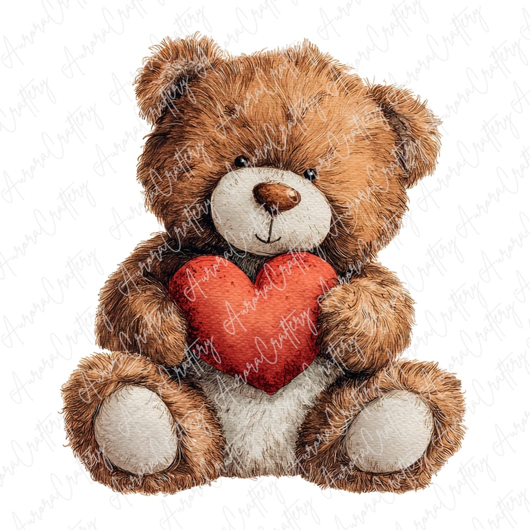 6 Watercolor Teddy Bear With Heart Clipart, Cute Valentine Bear, Love ...