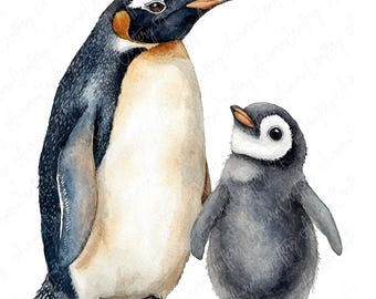 6 枚の水彩画のかわいいペンギンのクリップアート、愛らしい赤ちゃん