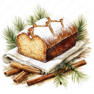 9 Aquarell Brotlaaf Clipart, festliche Back Clipart Zimtkuchen Clipart, Brot Clipart festliche Küche, hochwertiger JPG Download