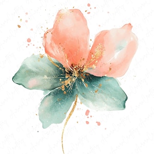 11 Coral Reef Watercolor Floral Clipart Bundle, Bright Coral & Teal