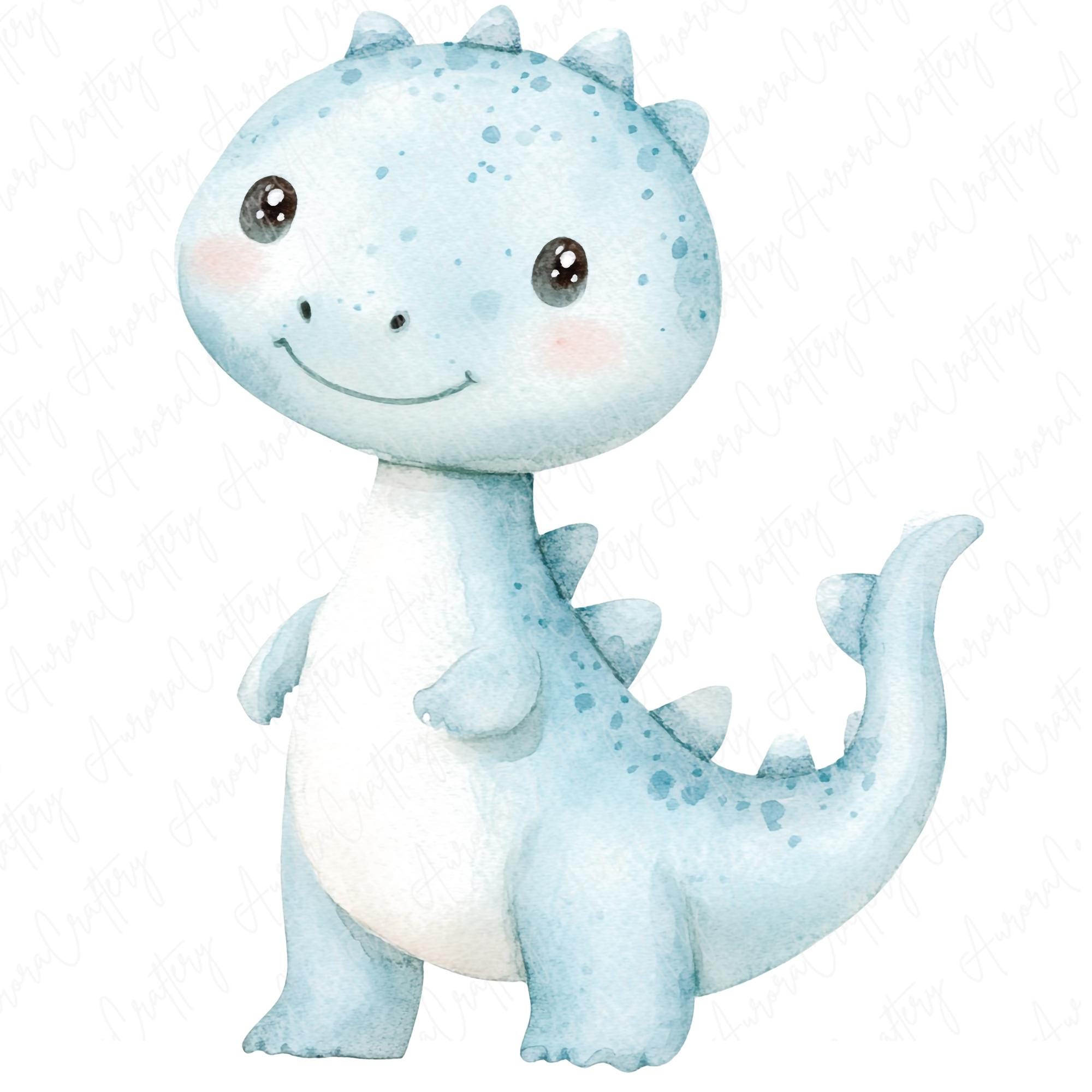 9 Watercolor Baby Dinosaur Clipart Cute Dinosaurs Nursery Decor in Blue ...