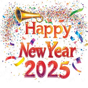 6 cliparts aquarelle Happy New Year, clipart célébration du nouvel an festif, 2025 clipart pour faire-parts et travaux manuels, téléchargement JPG de haute qualité
