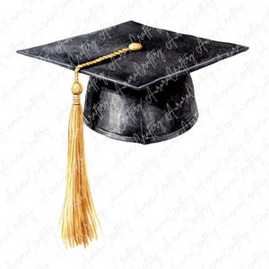 Lot de 13 cliparts aquarelle chapeau de remise des diplômes, cliparts bonnet de remise des diplômes en noir, bleu, rouge et rose, clipart promotion 2025, JPG haute qualité