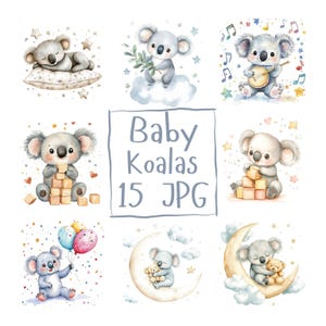 15 Baby Koala süsse Baby Tiere Clipart Baby Shower Clipart | Kinderzimmer Clipart, 40 x 40 cm Niedliche Tiere | Hochwertiger JPG Download
