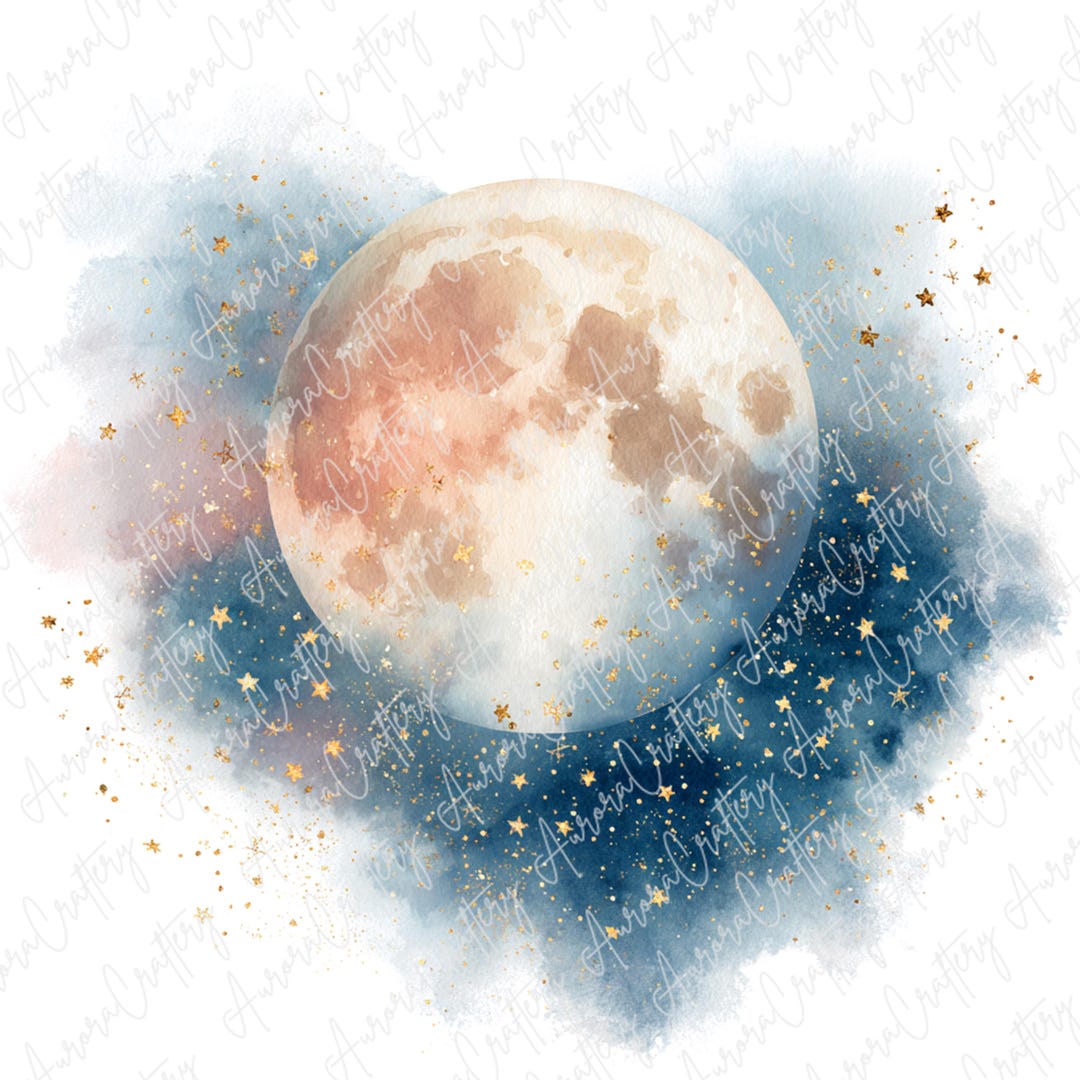 7 Watercolor Moon Clipart, Celestial Moon Phases With Gold Stars and ...