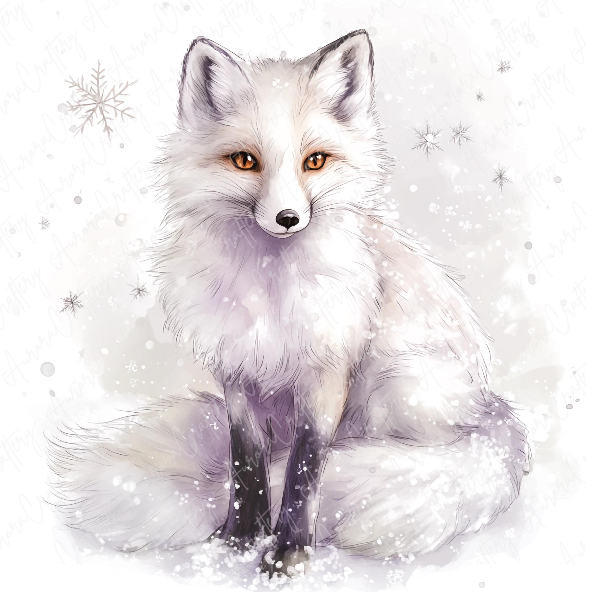 9 水彩画の北極キツネのクリップアート、かわいい冬のキツネのクリップ