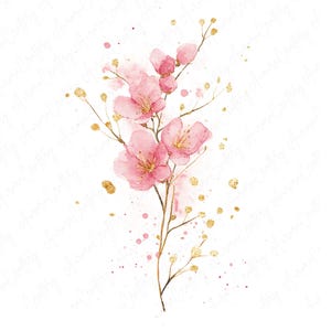 8 ピンクの桜のクリップアート、繊細な水彩画の桜、桜の花のクリップアート工芸品、印刷可能な花のクリップアート、高品質の JPG