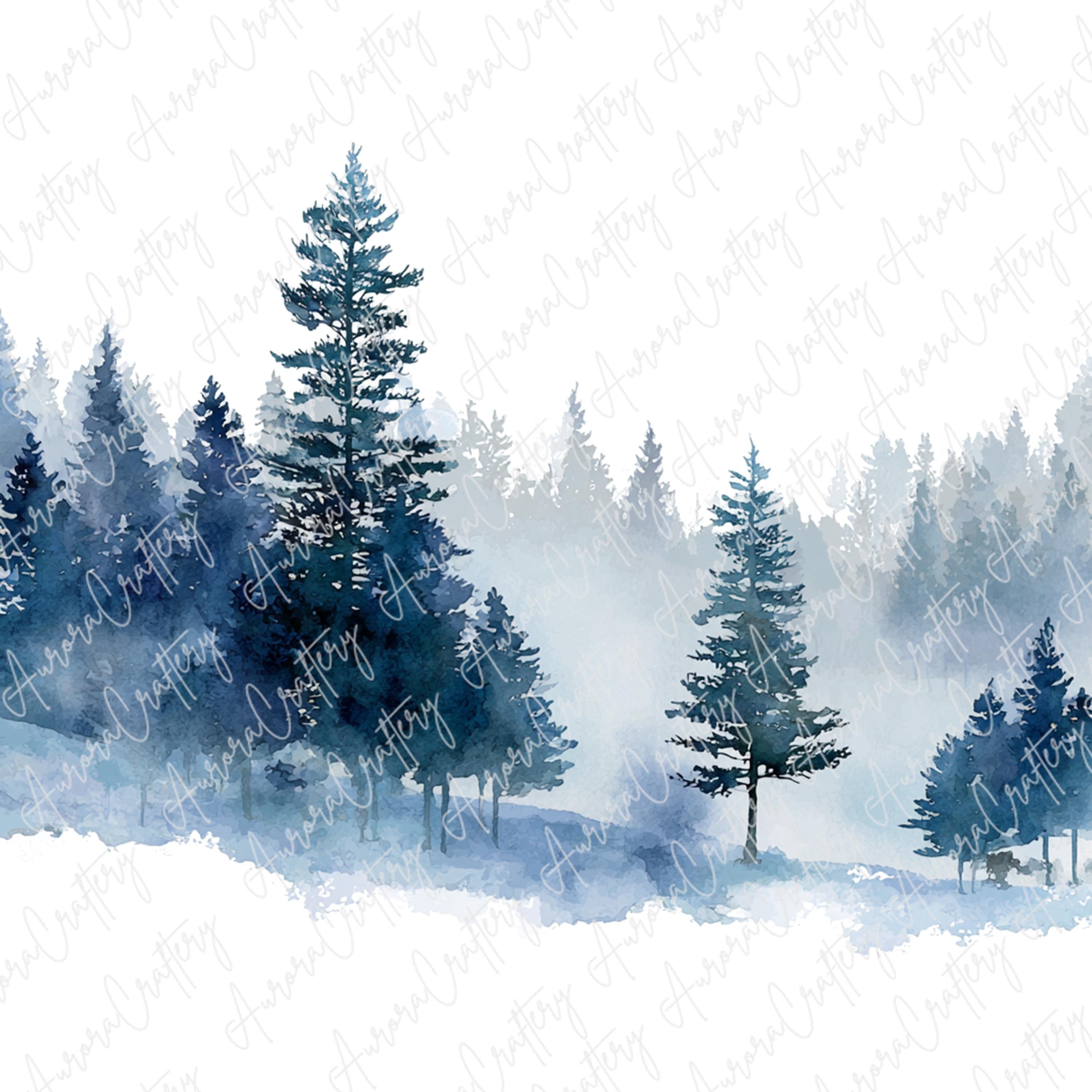 6つの水彩画冬の森のクリップアート、季節のカード、壁アート