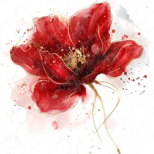 13 rote Aquarell Blumen Clipart Bundle, rote Blumen, rote Blume Kunst, hochwertige JPG, Sofort Download, druckbare Clipart zum Basteln