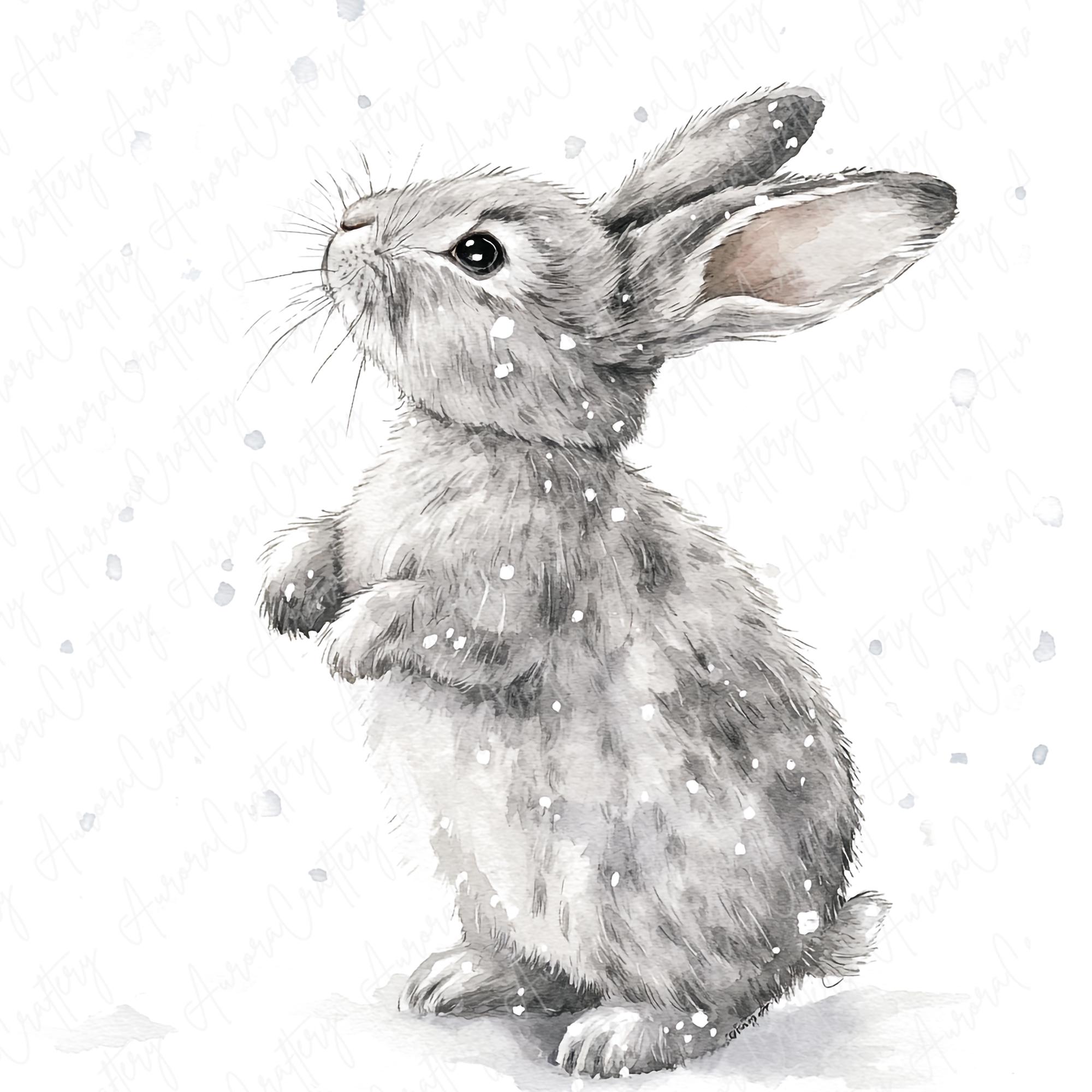 Watercoller Winter Rabbit 20 Watercolor Winter Rabbit Clipart, Cute Snowy Bunny Clipart, Cozy ...
