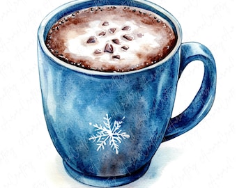 10 Watercolor Hot Cocoa Mug Clipart, Cozy Festive Mugs with Marshmallows, Winter Beverage, Clipart for Crafts, High-Quality JPG Download