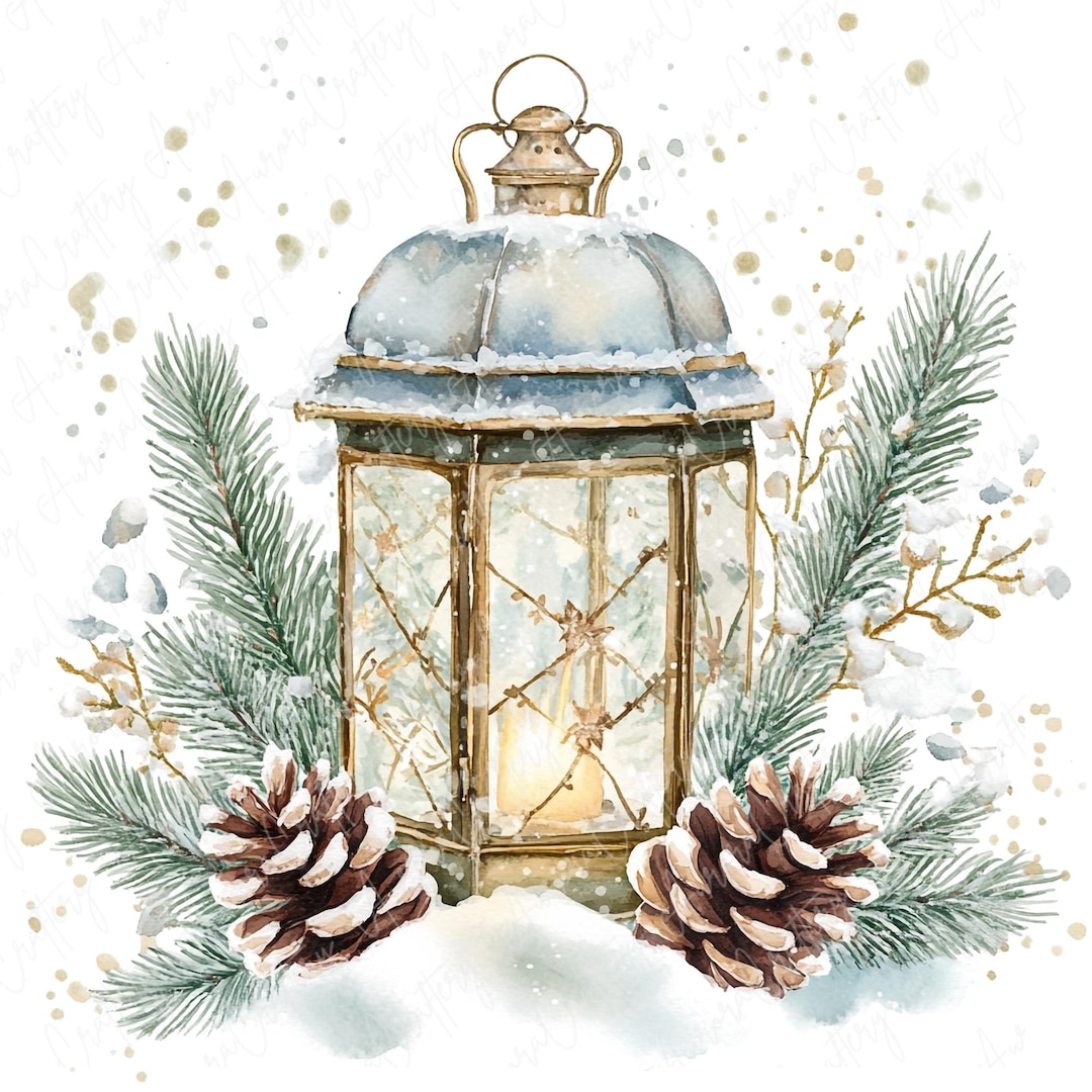 8 Watercolor Winter Lantern Clipart, Festive Candle Lanterns, Winter ...