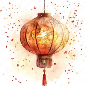 8 clipart de lanternas de ano novo chinês, clipart de lanternas penduradas festivas, clipart de celebração de ano novo lunar para artesanato faça você mesmo, JPG de alta qualidade