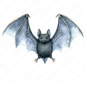 8 Upiorny nietoperz Clipart, Akwarela Słodkie Nietoperze Clipart, Straszny Clipart Nietoperze JPG, Upiorny Clipart Papier Rzemiosło, Wysokiej Jakości JPG Cyfrowe Pobieranie