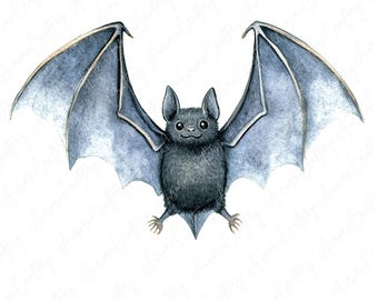 8 Spooky Bat Clipart, Watercolor Cute Bats Clipart, Scary Clipart Bats JPG, Spooky Clipart Paper Crafts, High Quality JPG Digital Download
