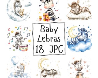 18 Baby Zebra Clipart niedlich Aquarell Zebra, Tier Kinderzimmer Clipart Baby Dusche Clipart niedlichen Tier, hohe Qualität JPG digitaler Download
