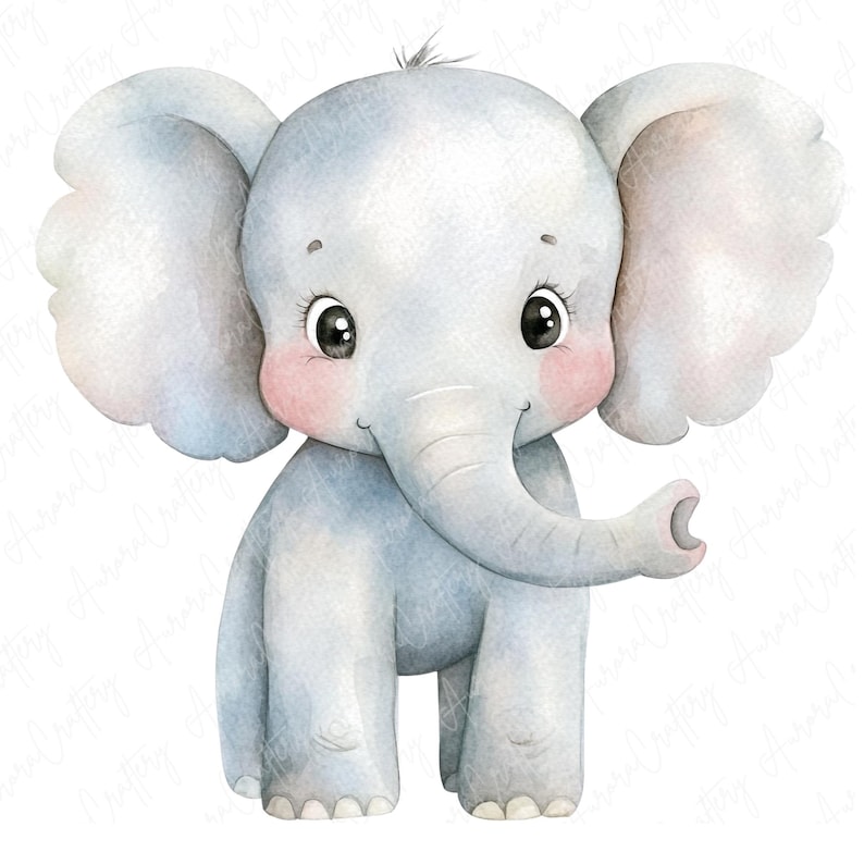 Cute baby elephant clipart set featuring pastel illustrations, perfect for nursery art, baby showers, and safari-themed crafts.