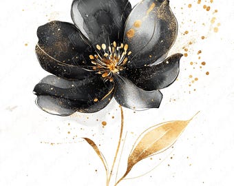 8 Abstract Black and Gold Floral Clipart, Watercolor Flower Clipart, High Quality JPG, Instant Download, Watercolor Clipart, Paper Crafts