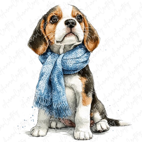 油絵　専用 花冠のかわいいビーグル犬 水彩画風ビーグル犬の子犬のクリップアート5点、かわいいビーグル犬の