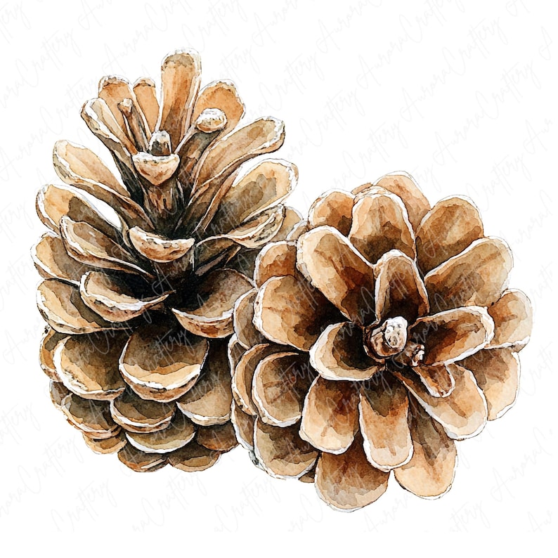 A collection of watercolor pinecones, capturing natural details and textures, perfect for fall and winter crafting, invitations, and seasonal decor.