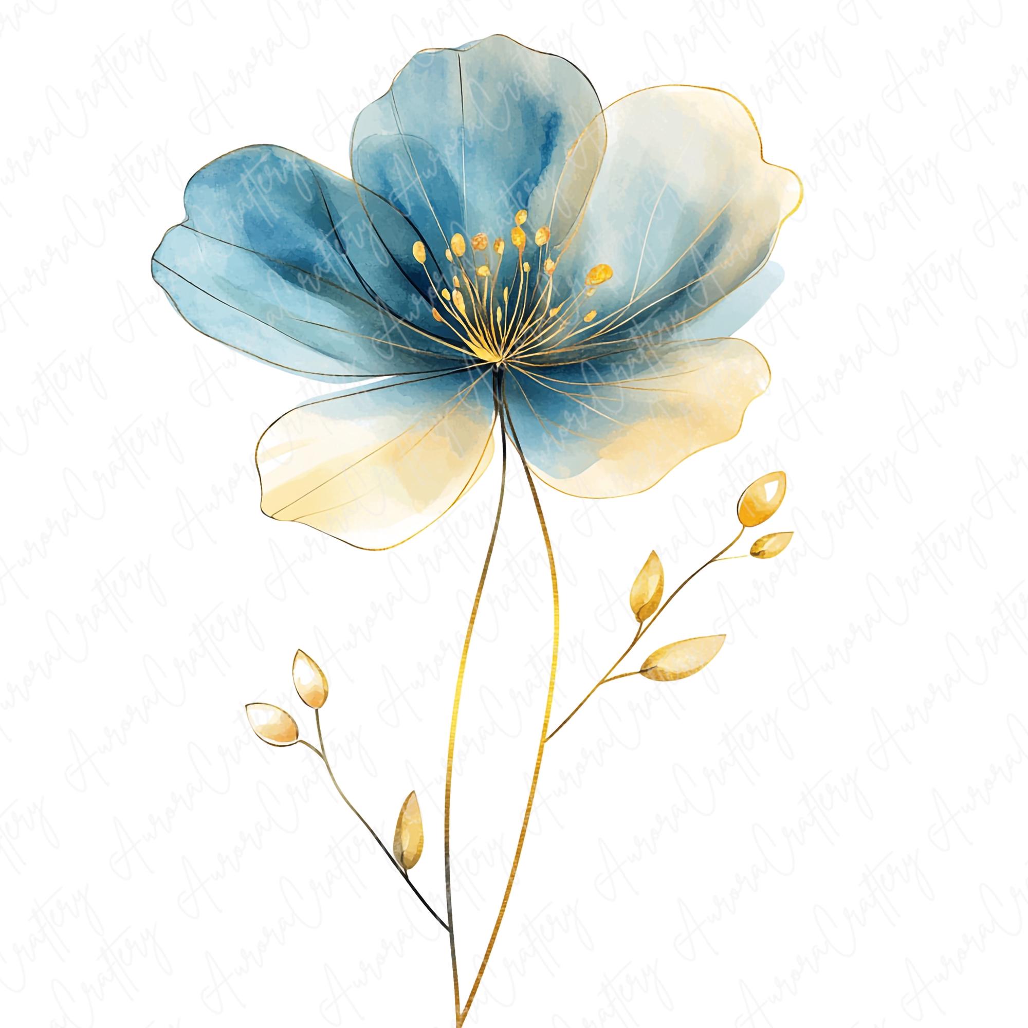 16 Abstract Blue and Yellow Watercolor Floral Clipart Bundle, Blue ...