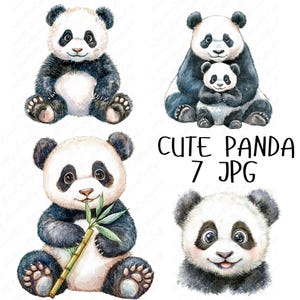 7 aquarel schattige panda clipart, schattige baby dieren clipart, grillige panda clipart kinderen papier ambachten, hoge kwaliteit JPG digitale download