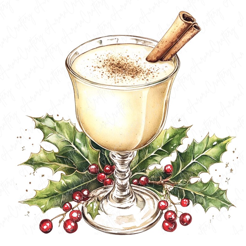 8 Watercolor Eggnog Clipart, Festive Holiday Beverages, Cinnamon ...