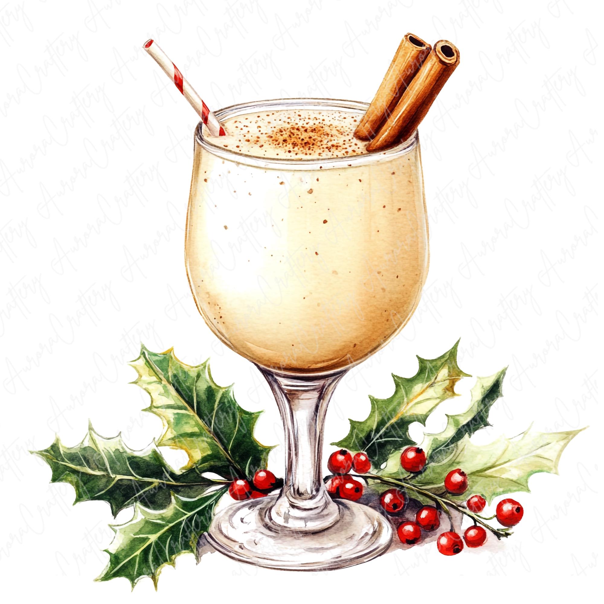 8 Watercolor Eggnog Clipart, Festive Holiday Beverages, Cinnamon ...