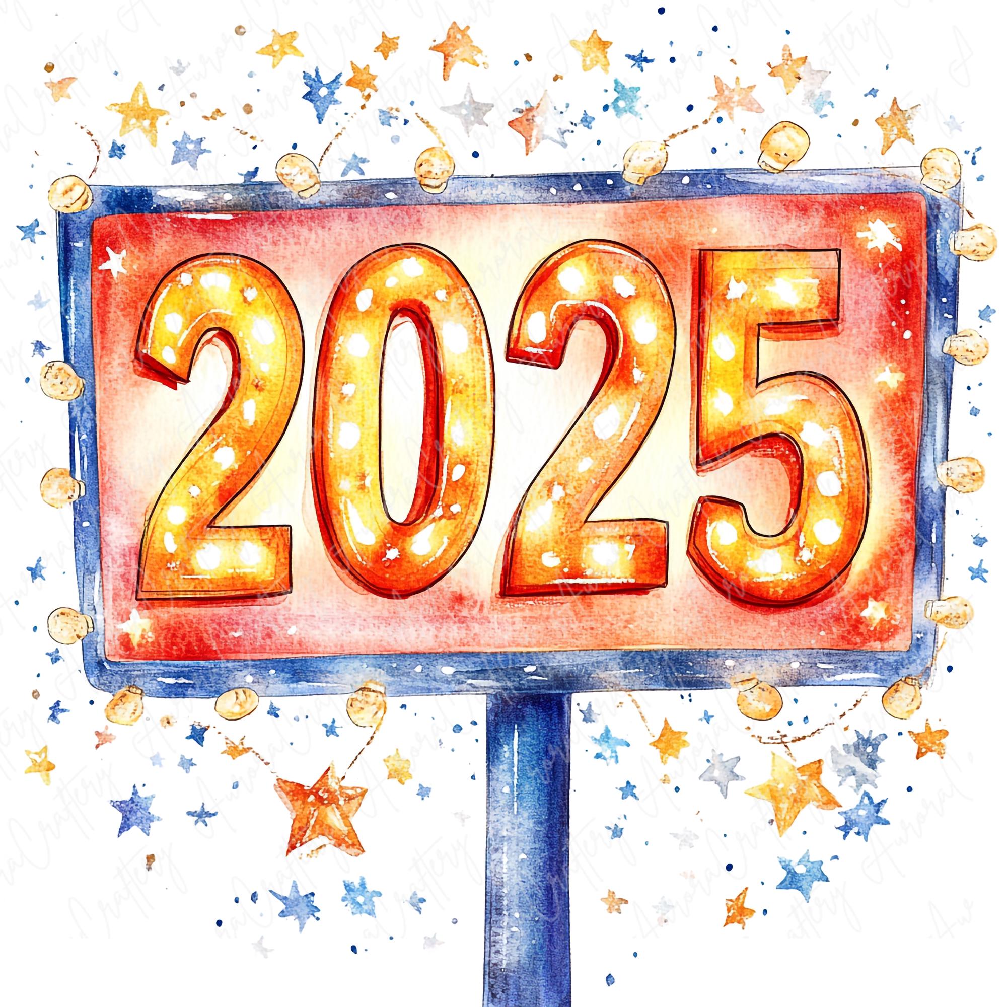 8 Watercolor 2025 Marquee Sign Clipart, Welcome 2025, Festive Signage ...