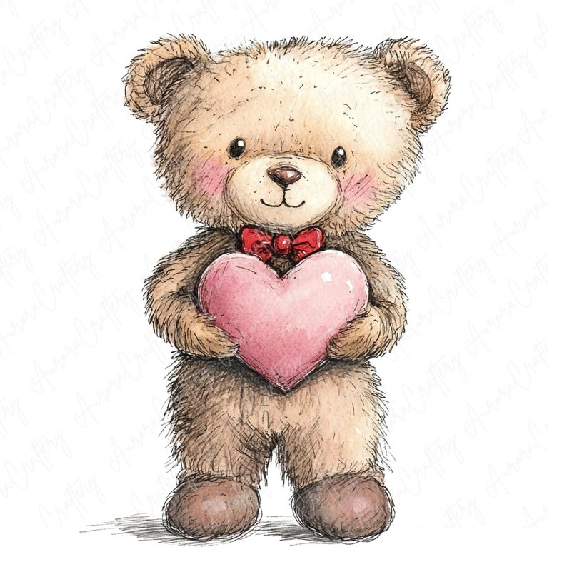 5 Cute Teddy Bear Clipart, Watercolor Teddy Bears With Hearts and Gifts ...