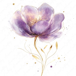 14 lila und Gold Aquarell Blumen Clipart Bundle, luxuriöse lila Blumen, hochwertige JPG, Sofort Download, Printable Clipart Crafts