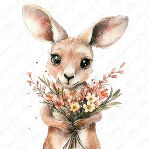 9 Aquarell Känguru Clipart, Blumenkrone Kängurus, niedliche Baby Tier Clipart für Kinderzimmer Kunst und Scrapbooking, hochwertige JPG Download