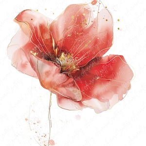 Watercolor red floral clipart image file JPG, featuring bold red blooms, perfect for adding a passionate touch to nursery decor, invitations, and more