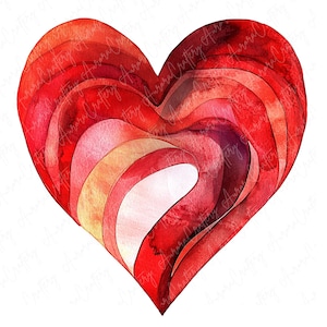 5 Watercolor Swirl Heart Clipart, Romantic Swirled Heart Clipart, Love Clipart, Stained Glass Heart, High-Quality JPG Download