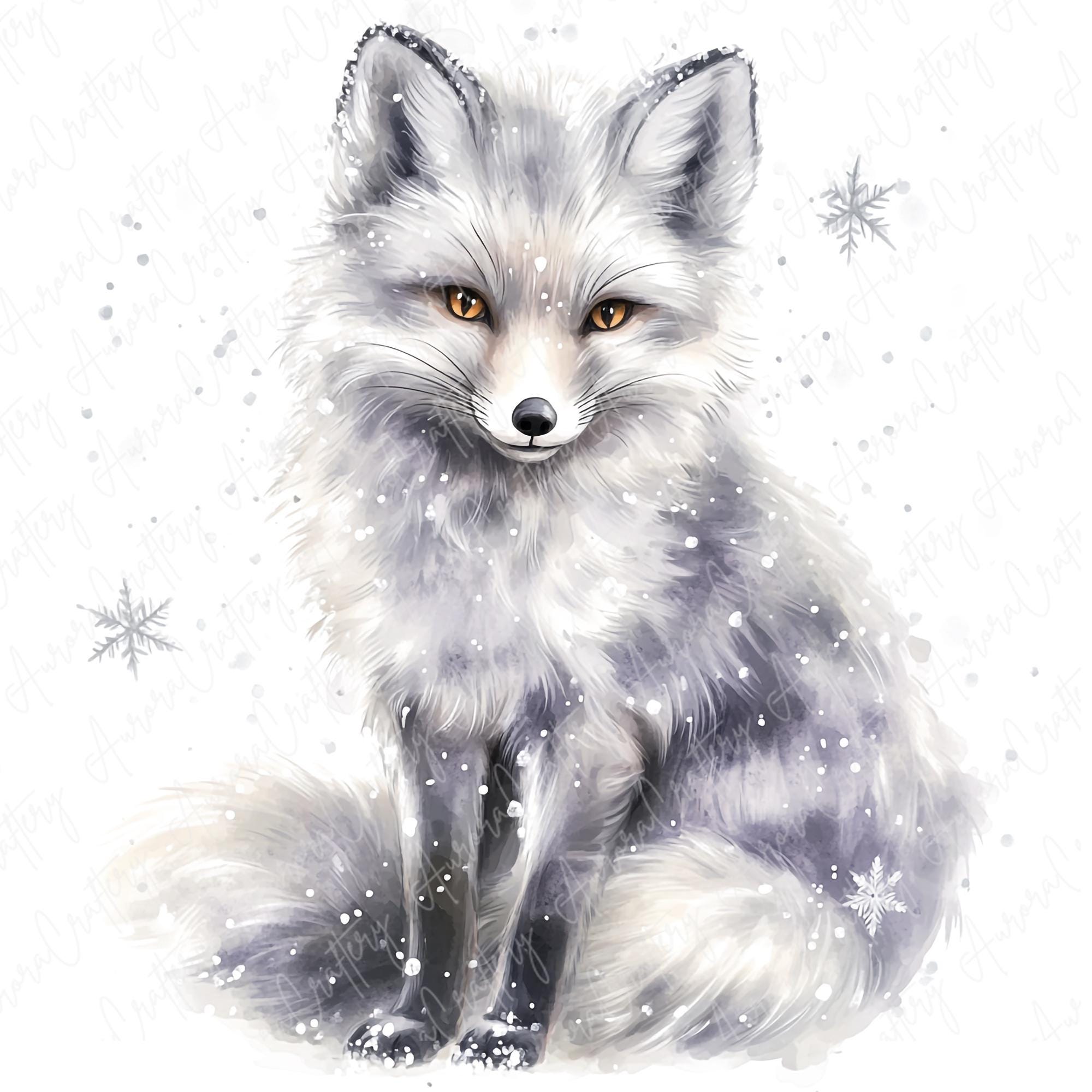 9 水彩画の北極キツネのクリップアート、かわいい冬のキツネのクリップ