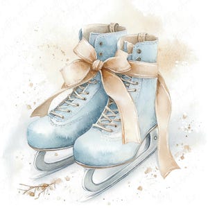 6 Watercolor Winter Ice Skate Clipart, Vintage Blue Ice Skates, Winter Sports Clipart, Winter Activities Paper Crafts, High Quality JPG