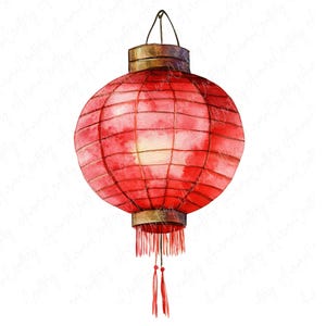7 Clipart di lanterne cinesi tradizionali, Clipart di celebrazione del capodanno lunare, Lanterna cinese rossa, Clipart stampabile, Download JPG di alta qualità
