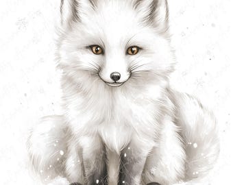 9 水彩画の北極キツネのクリップアート、かわいい冬のキツネのクリップ