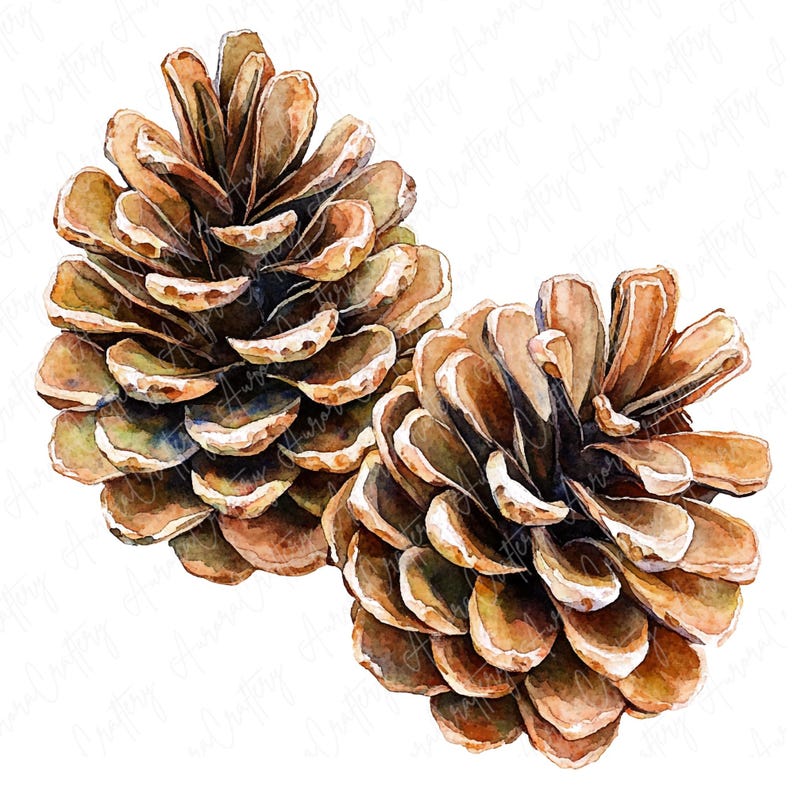 A collection of watercolor pinecones, capturing natural details and textures, perfect for fall and winter crafting, invitations, and seasonal decor.