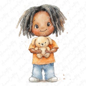 6 aquarel zwarte jongen clipart, diverse jongen clipart, kleine jongen clipart, schattige jongen baby shower clipart, kinderkamer clipart, hoge kwaliteit JPG